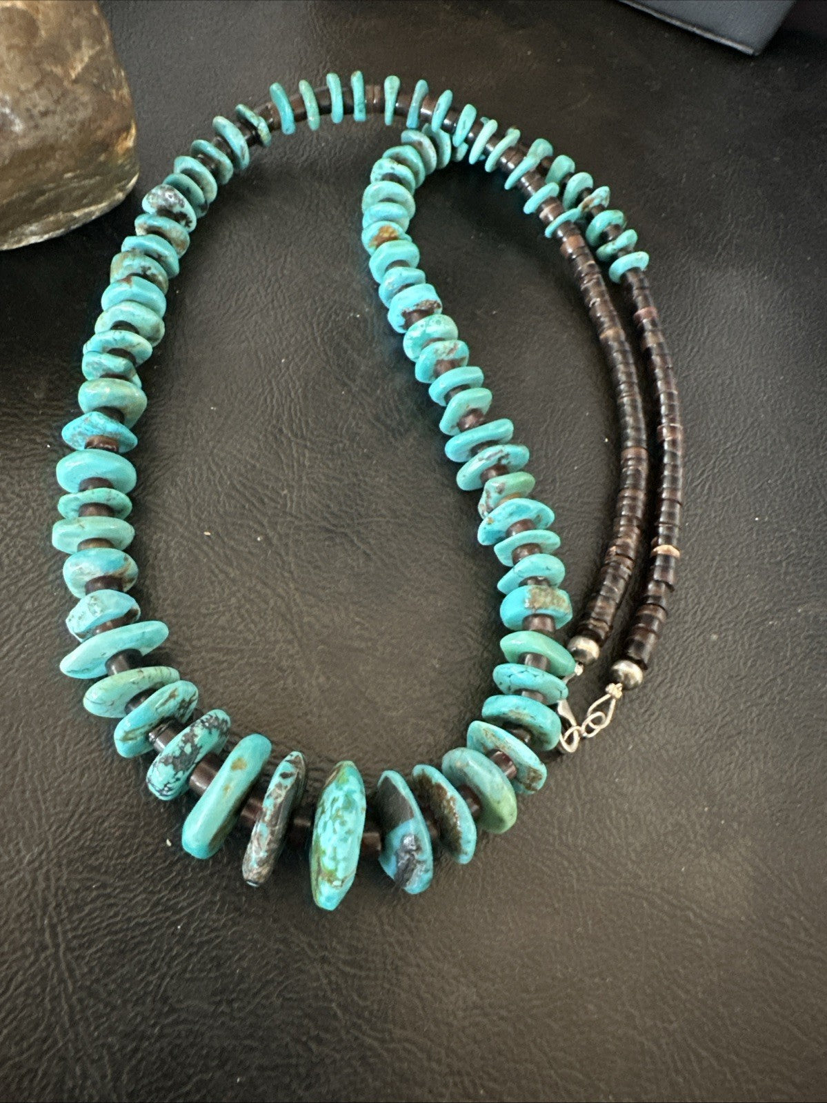 Navajo Blue Turquoise Shell Sterling Silver 24” Necklace 19710