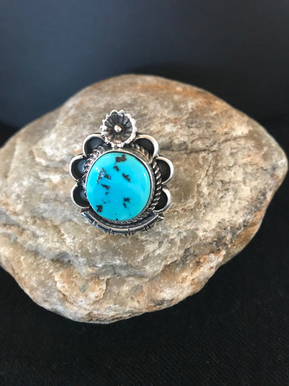 Kingman Turquoise Navajo Sterling Silver Ring Size 9 08240
