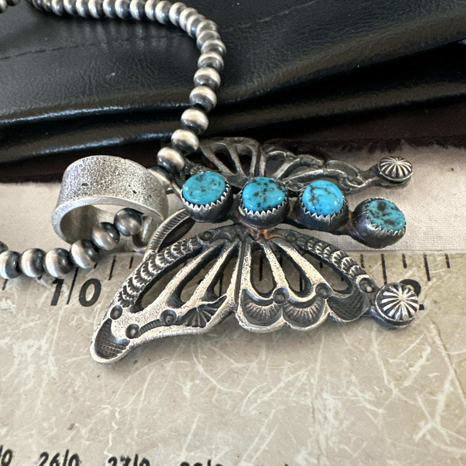 Butterfly Blue Kingman Turquoise Pendant Navajo Sterling Silver Necklace 19295