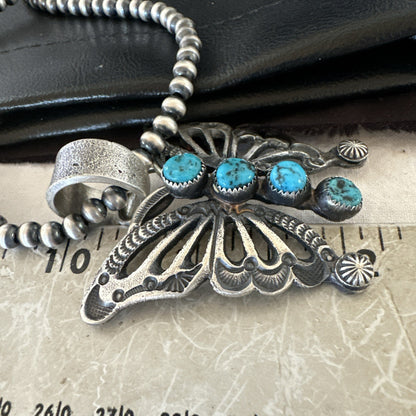 Butterfly Blue Kingman Turquoise Pendant Navajo Sterling Silver Necklace 19295