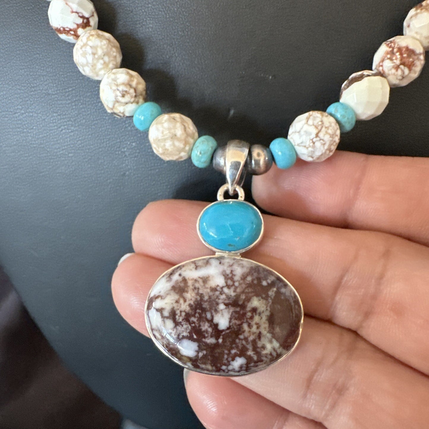 Mens Women Navajo Sterling Silver Wild Horse Turquoise Necklace Pendant 20”18323