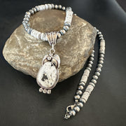 Men Women White Buffalo Turquoise Pendant Navajo Necklace | Sterling Silver | Authentic Native American Handmade | 17718