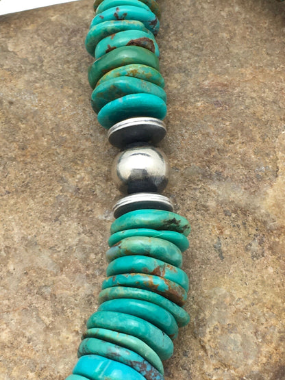 Navajo Graduated Turquoise Sterling Silver Necklace 18" 04045