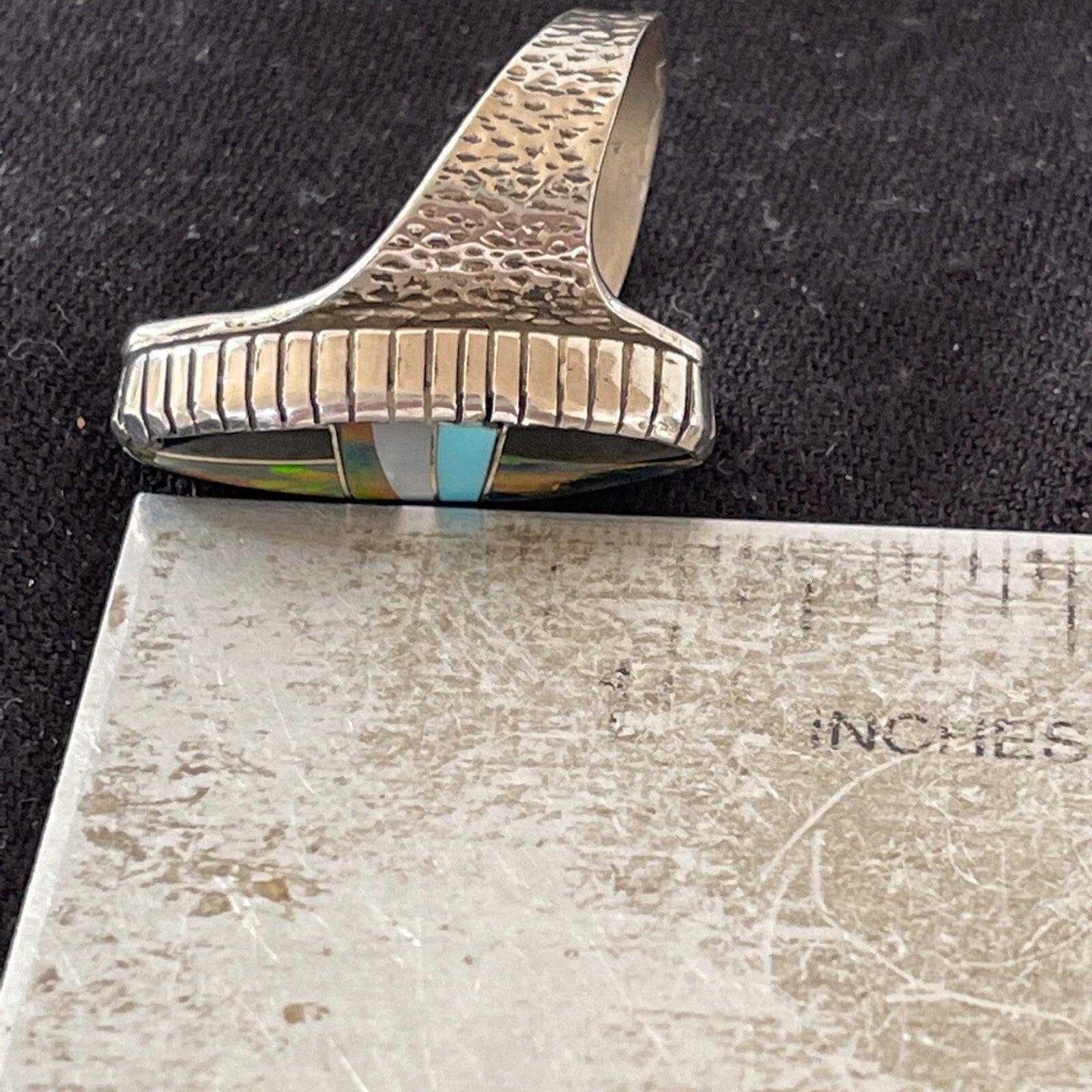 Navajo Multi-Color Opal & Turquoise Inlay Sterling Silver Ring Size 7 01584