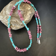 Men's Spiny Blue Turquoise Navajo Necklace 24" | Sterling Silver | Authentic Native American Handmade | 18161