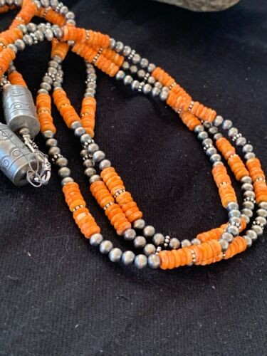 Native American Spiny Oyster 3 Strand Navajo Pearls Necklace 4711