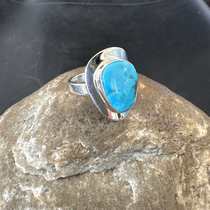 Southwestern Sterling Silver Blue Kingman Turquoise Ring Size 8 18517