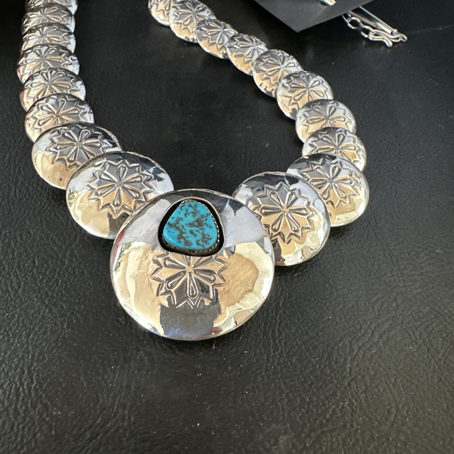 Turquoise Pillow Navajo Sterling Silver Bead Necklace 15082