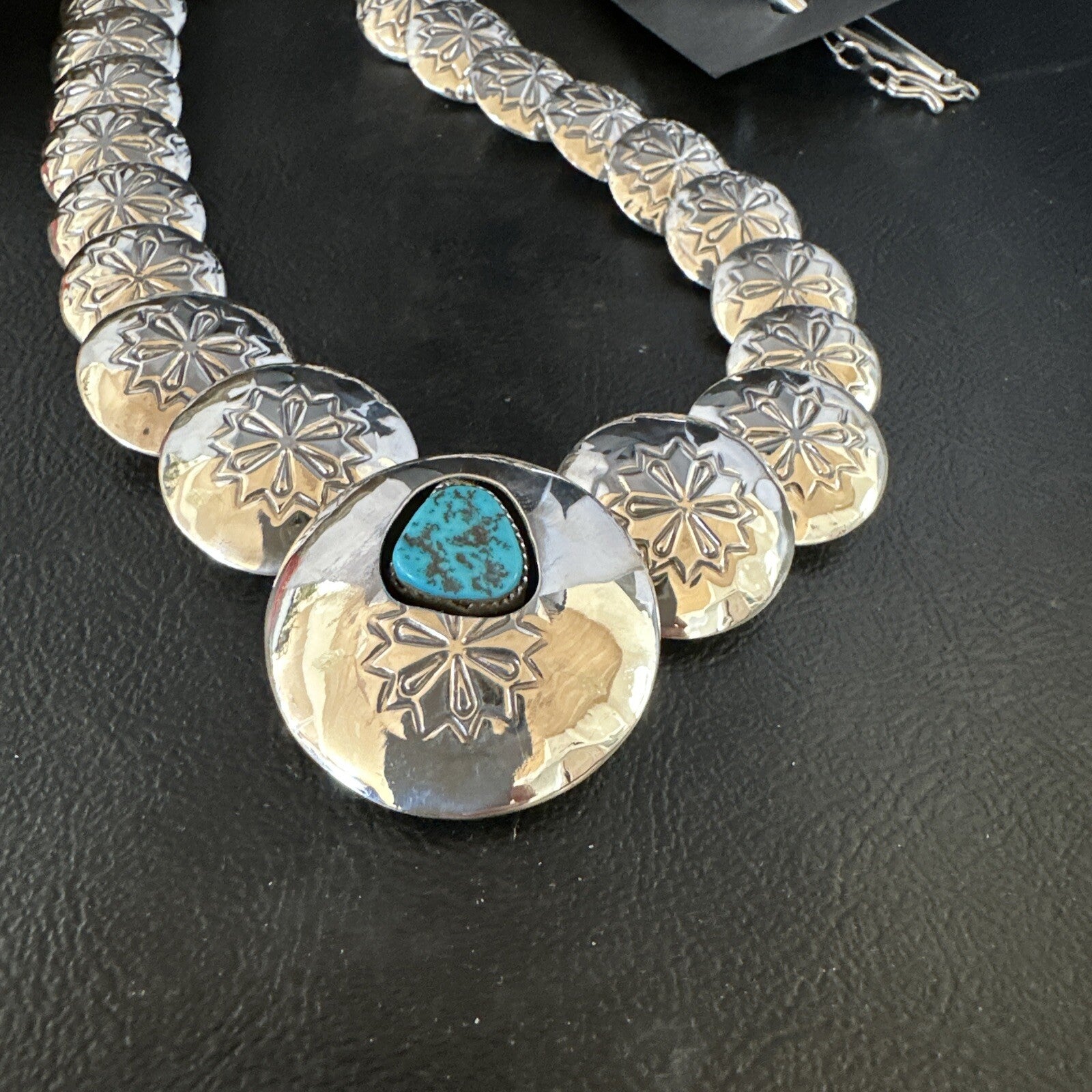 Turquoise Pillow Navajo Sterling Silver Bead Necklace 15082