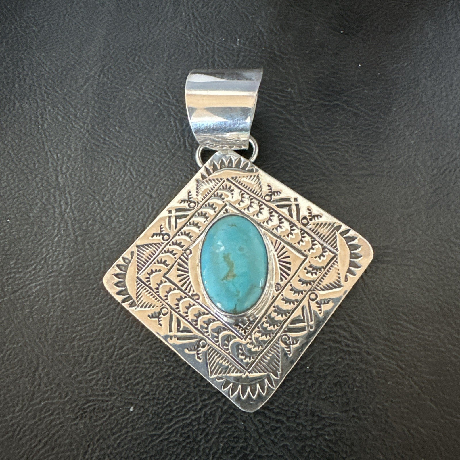 Men Women Blue Kingman Turquoise Pendant Navajo Sterling H Joe 19520
