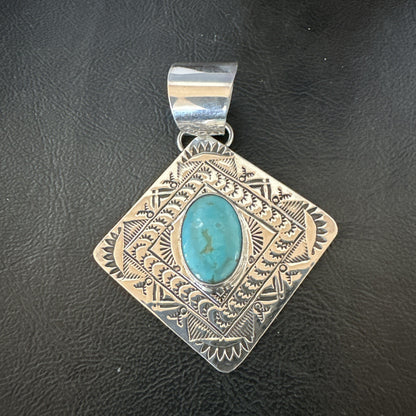 Men Women Blue Kingman Turquoise Pendant Navajo Sterling H Joe 19520