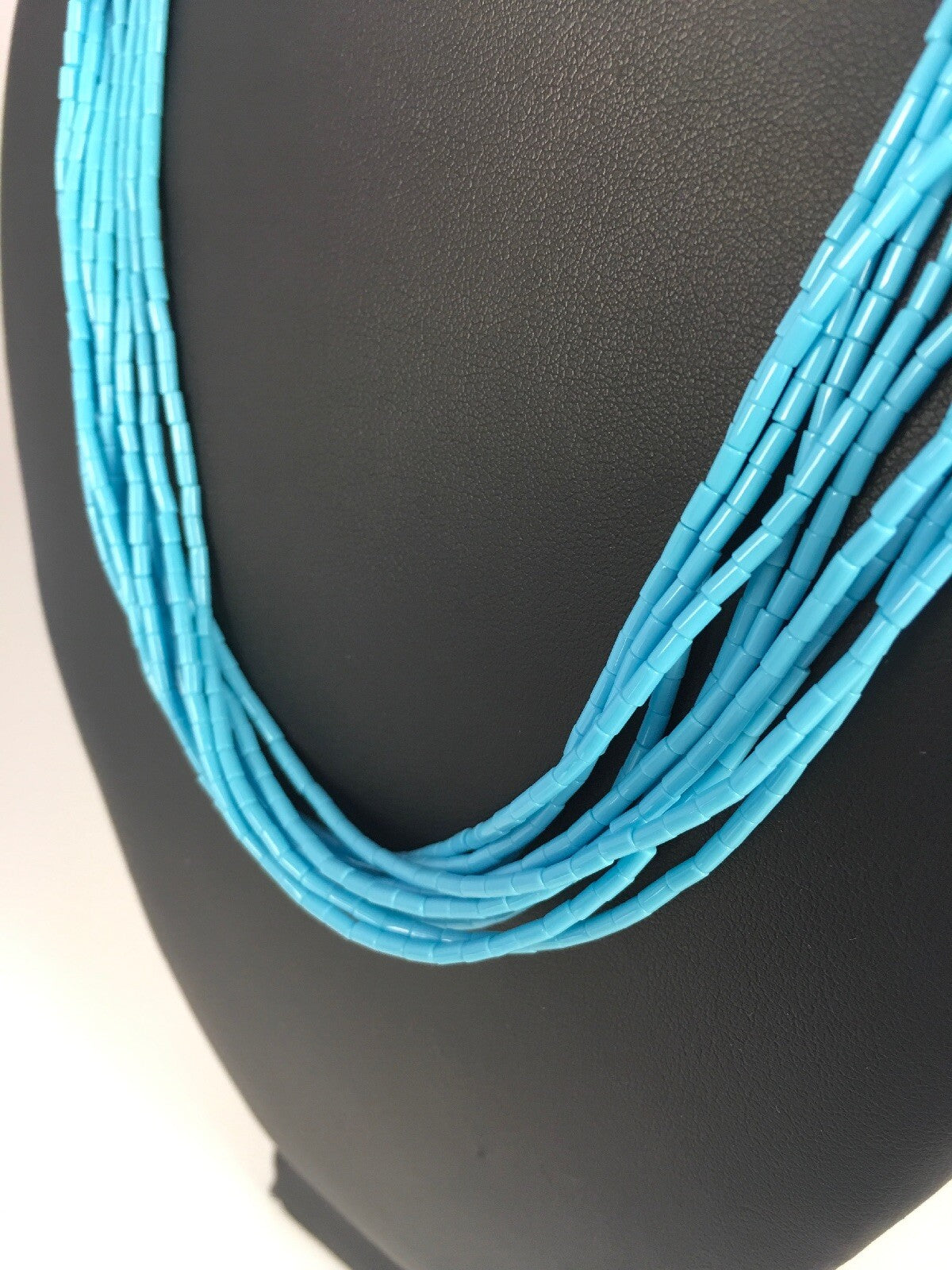 Native Blue Turquoise Heishi 10 Strand Sterling Silver Necklace 19" 08872