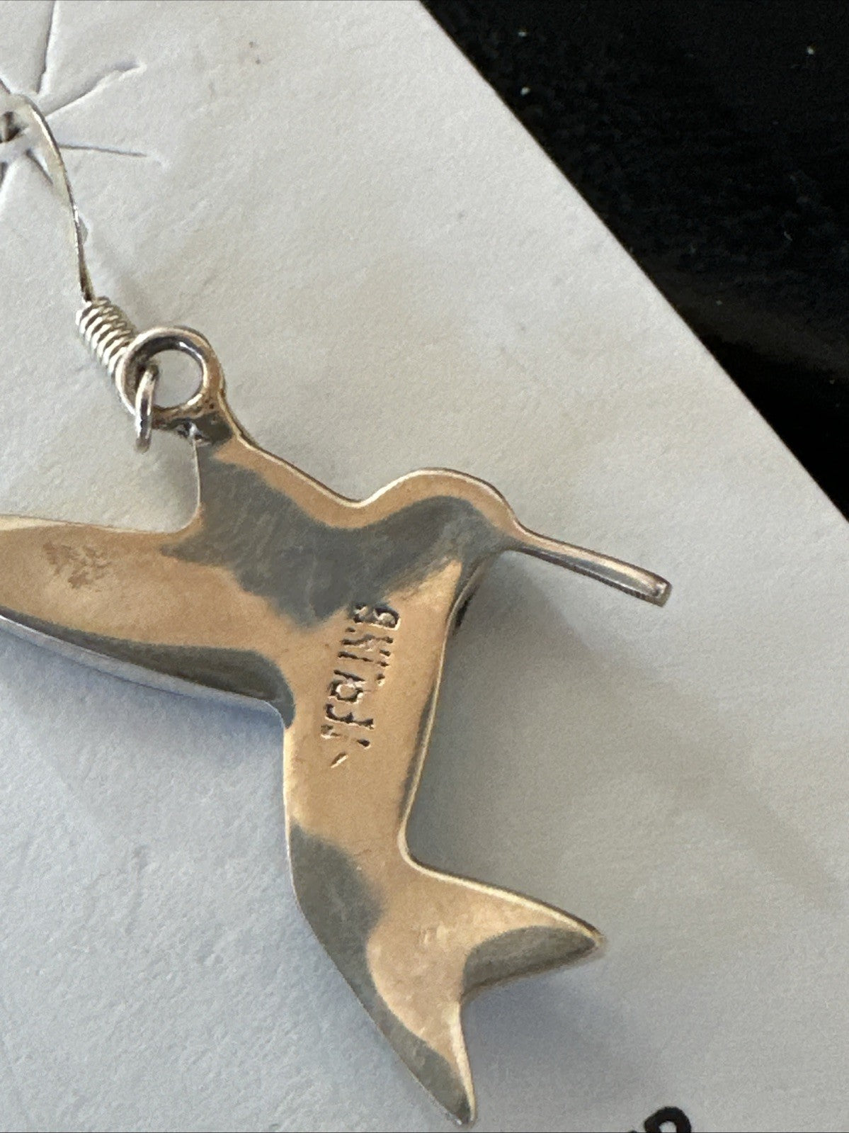 Blue Turquoise Pava Shell Sterling Silver Hummingbird Dangle Earrings 19814