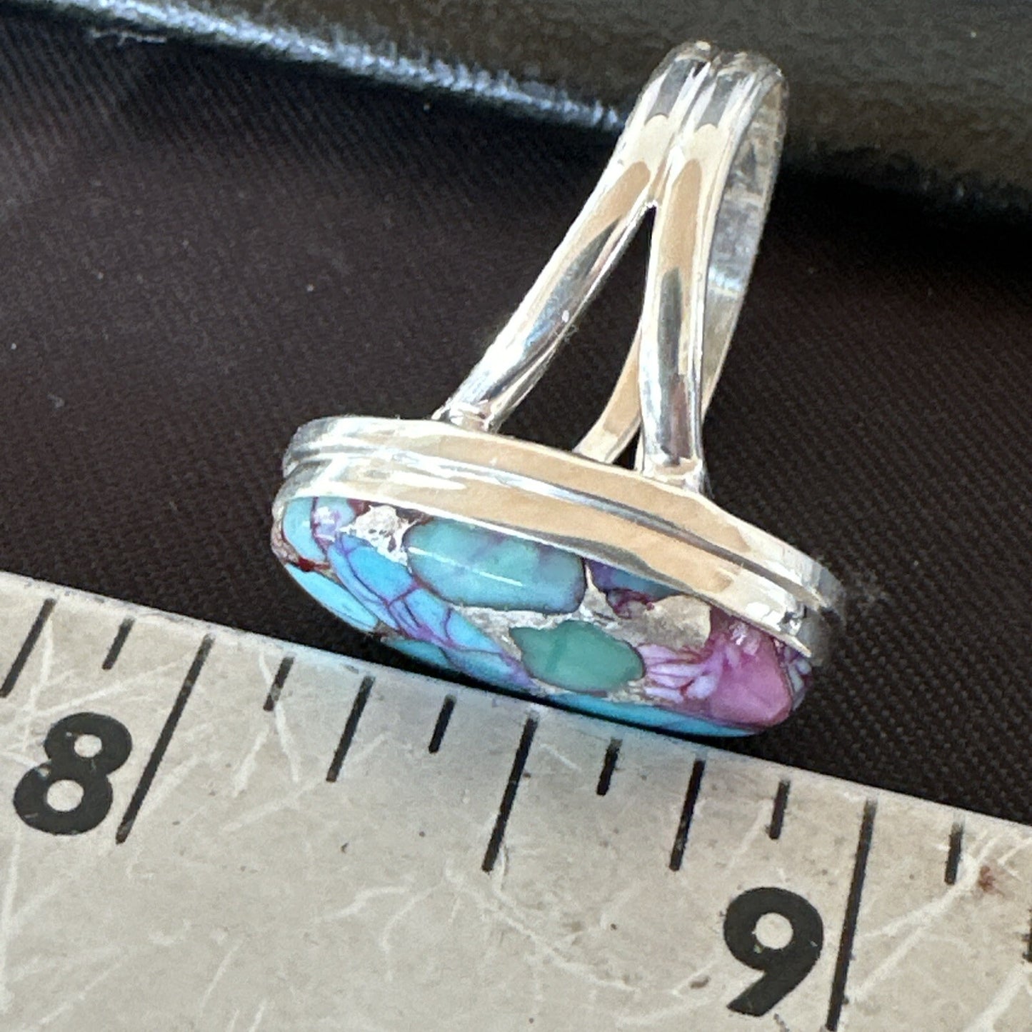 Blue Turquoise Spiny Oyster Southwestern Sterling Silver Ring Size 9 18462