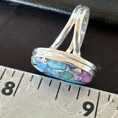 Blue Turquoise Spiny Oyster Southwestern Sterling Silver Ring Size 9 18462