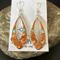 Women Opal Spiny Oyster Inlay Southwestern Dangle Earrings | Sterling Silver | Authentic Native American Handmade | 19136