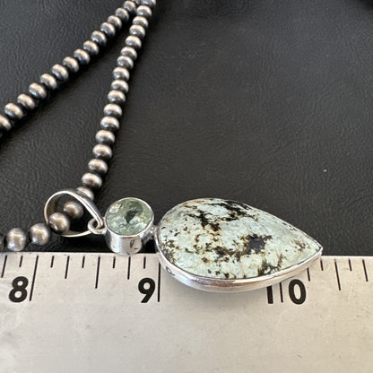 Womens Dry Creek Turquoise Topaz Pendant Navajo Sterling Silver Necklace 19744