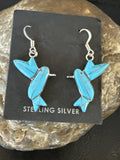 Blue Turquoise Navajo Hummingbird Dangle Earrings | Sterling Silver | Authentic Native American Handmade | 1424