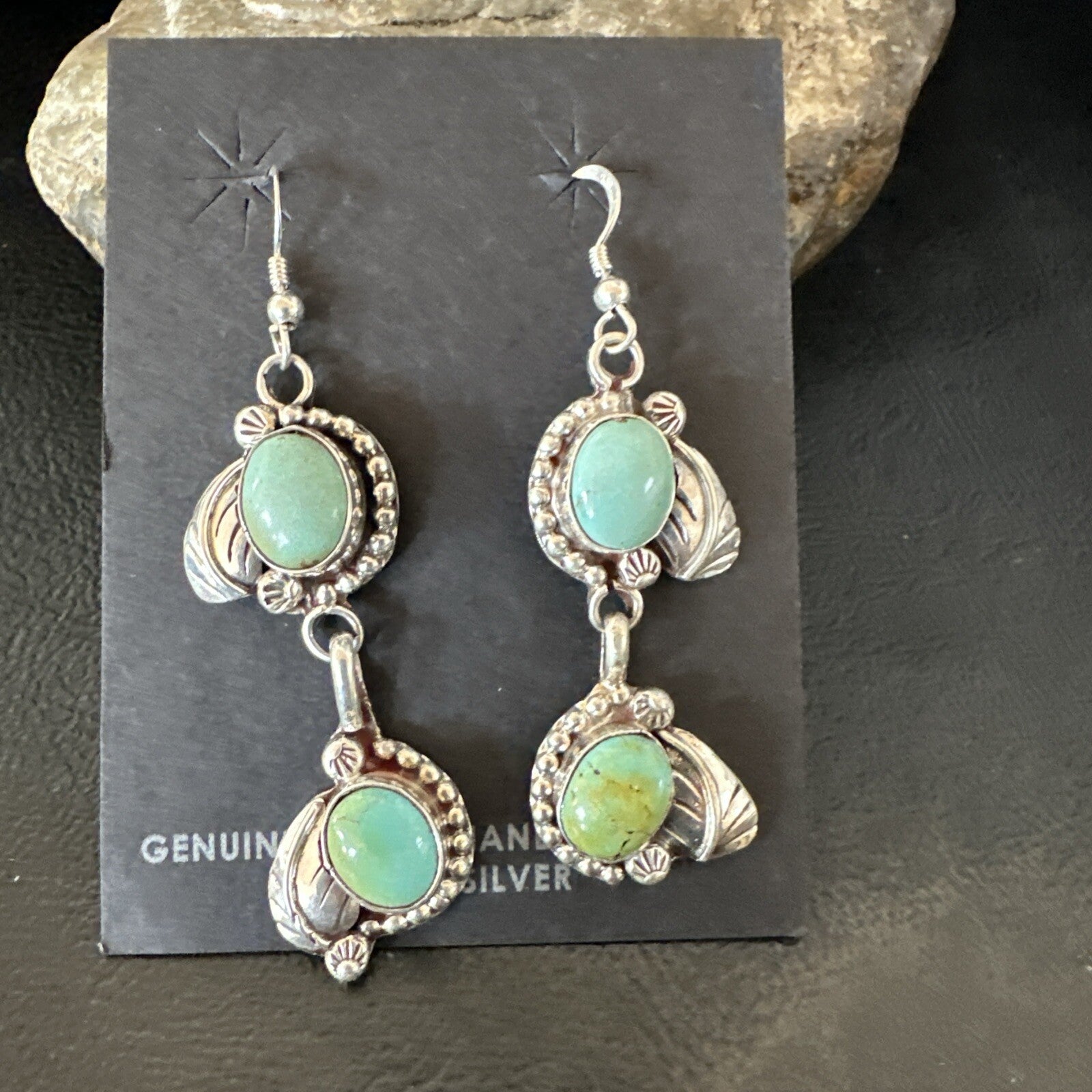 Navajo Green Royston Turquoise Sterling Silver Dangle Earrings 18804