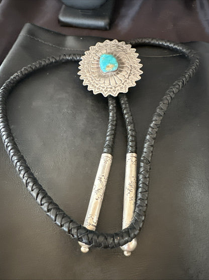 XXL Mens Blue Kingman Turquoise Navajo Sterling Silver Bolo Tie 4" 18689