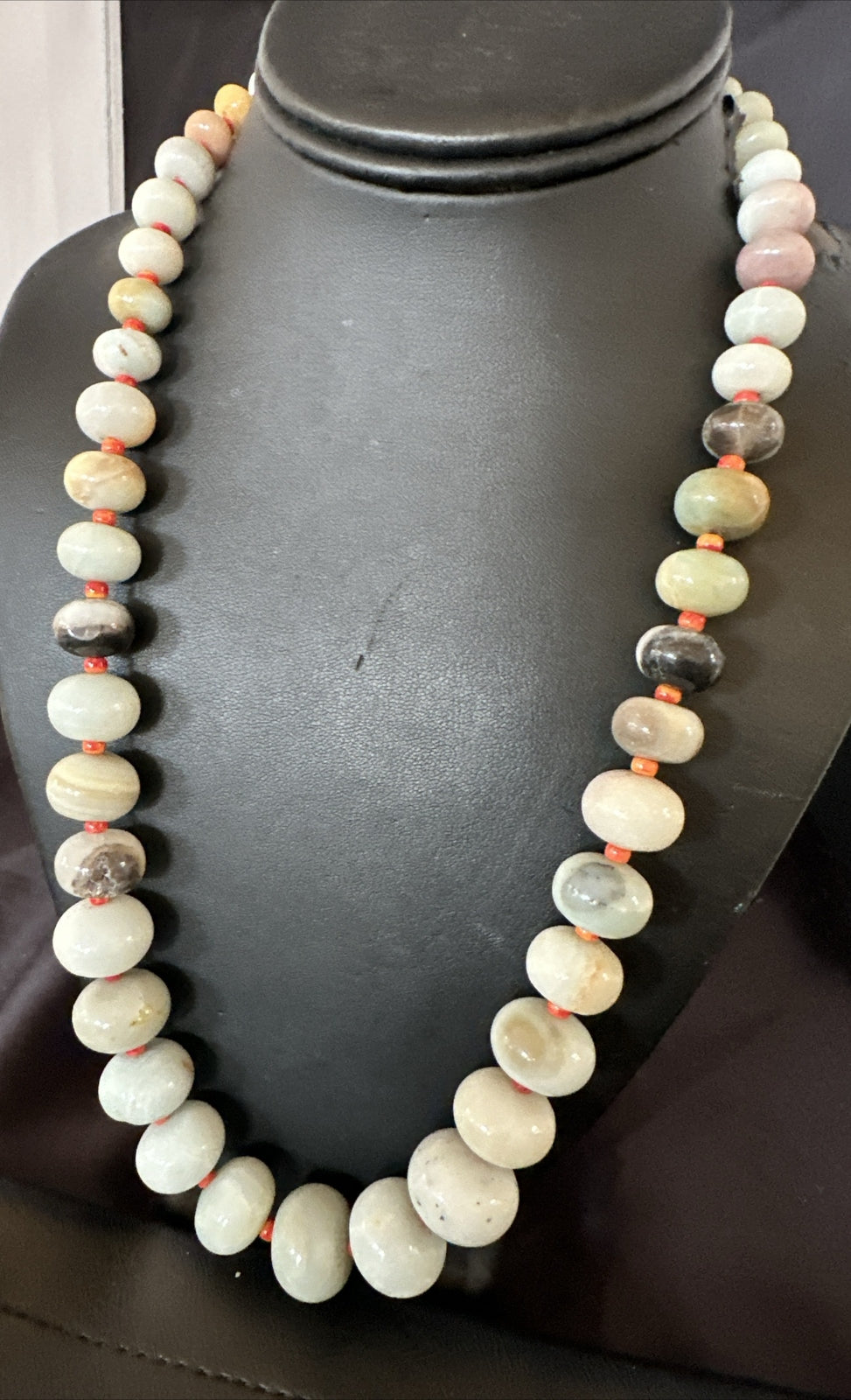 Blue Amazonite Orange Spiny Navajo Sterling Silver Bead Necklace 23” 18074