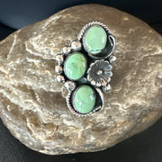 Yazzie Ring Green Turquoise Navajo Cluster Size 8.5 | Sterling Silver | Authentic Native American Handmade | 19211