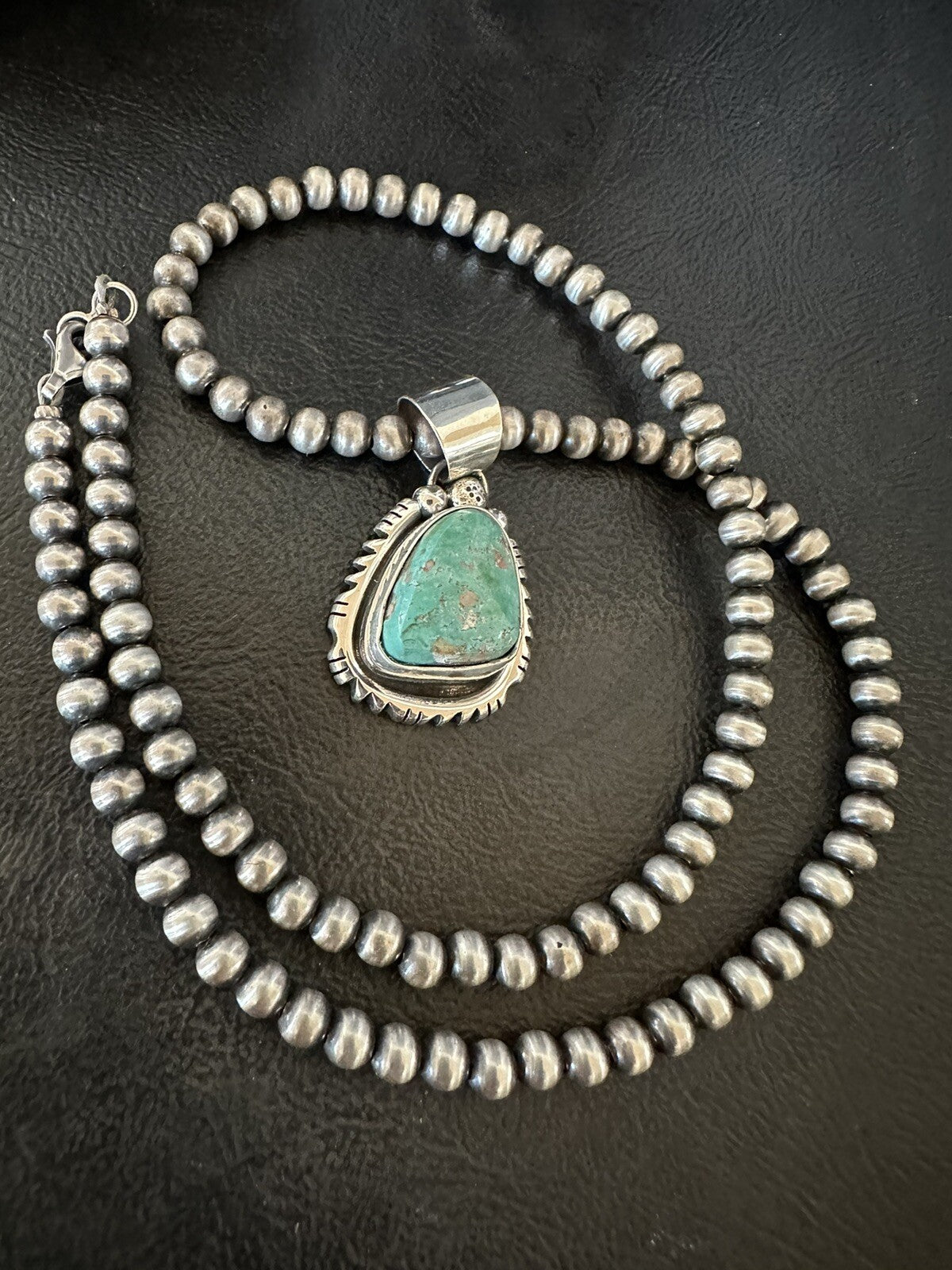Mens Women Navajo Sterling Silver Green Royston Turquoise Necklace Pendant 18313