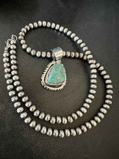 Mens Women Navajo Sterling Silver Green Royston Turquoise Necklace Pendant 18313