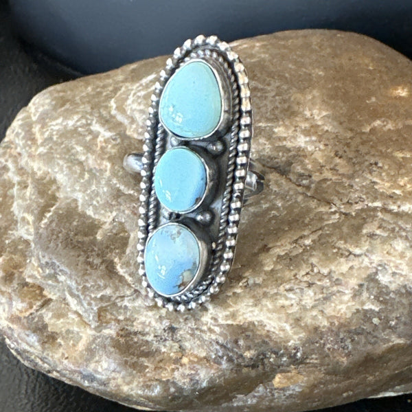 Women Blue Dry Creek Turquoise Navajo Ring Sz 8 | Sterling Silver | Authentic Native American Handmade | 18616
