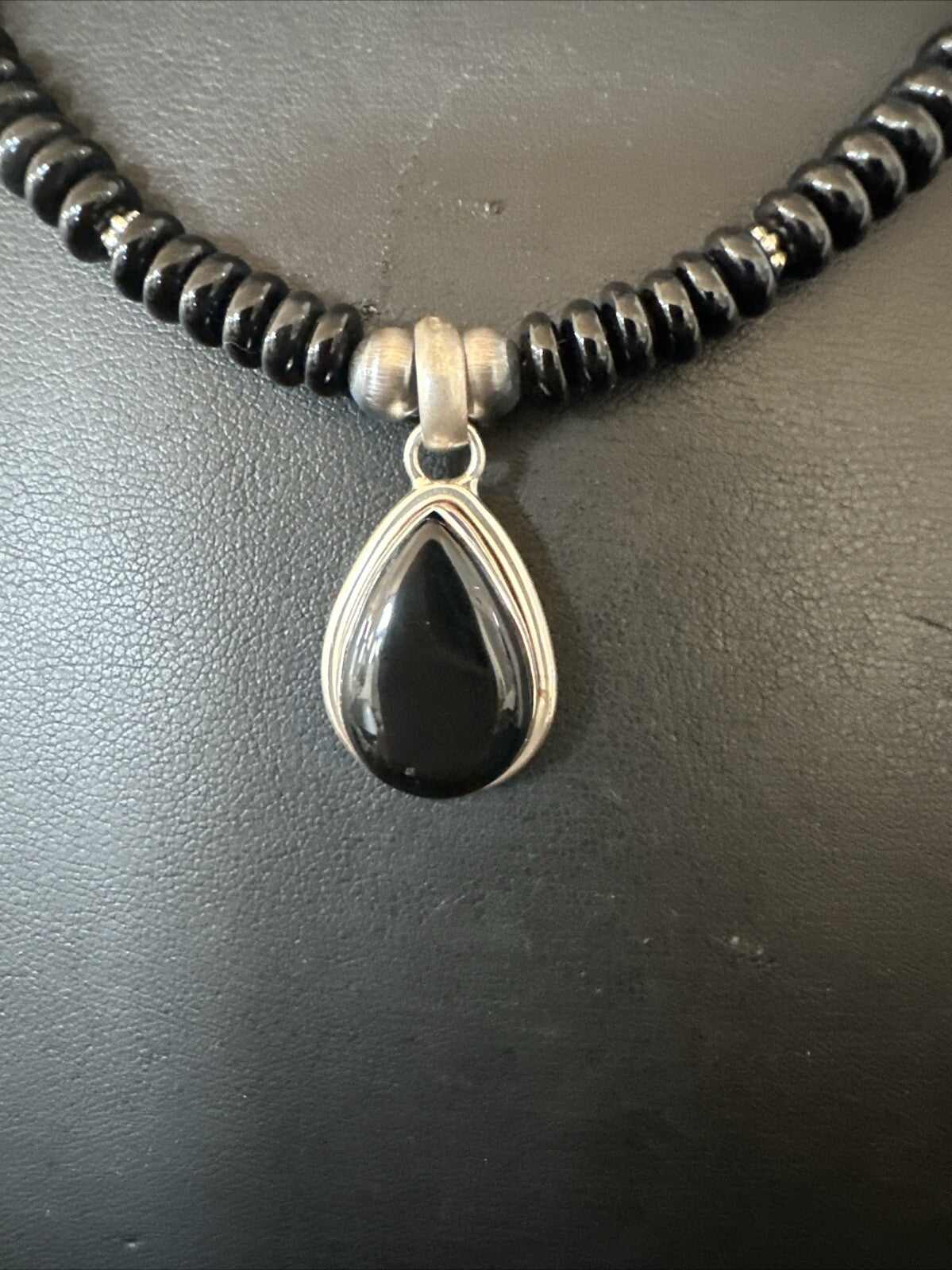 Mens Womens Black Onyx Pendant Navajo Sterling Silver Beads Necklace 18333