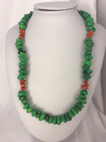 Green Magnesite Spiny Oyster Navajo Sterling Silver Necklace Gift 20" 17546