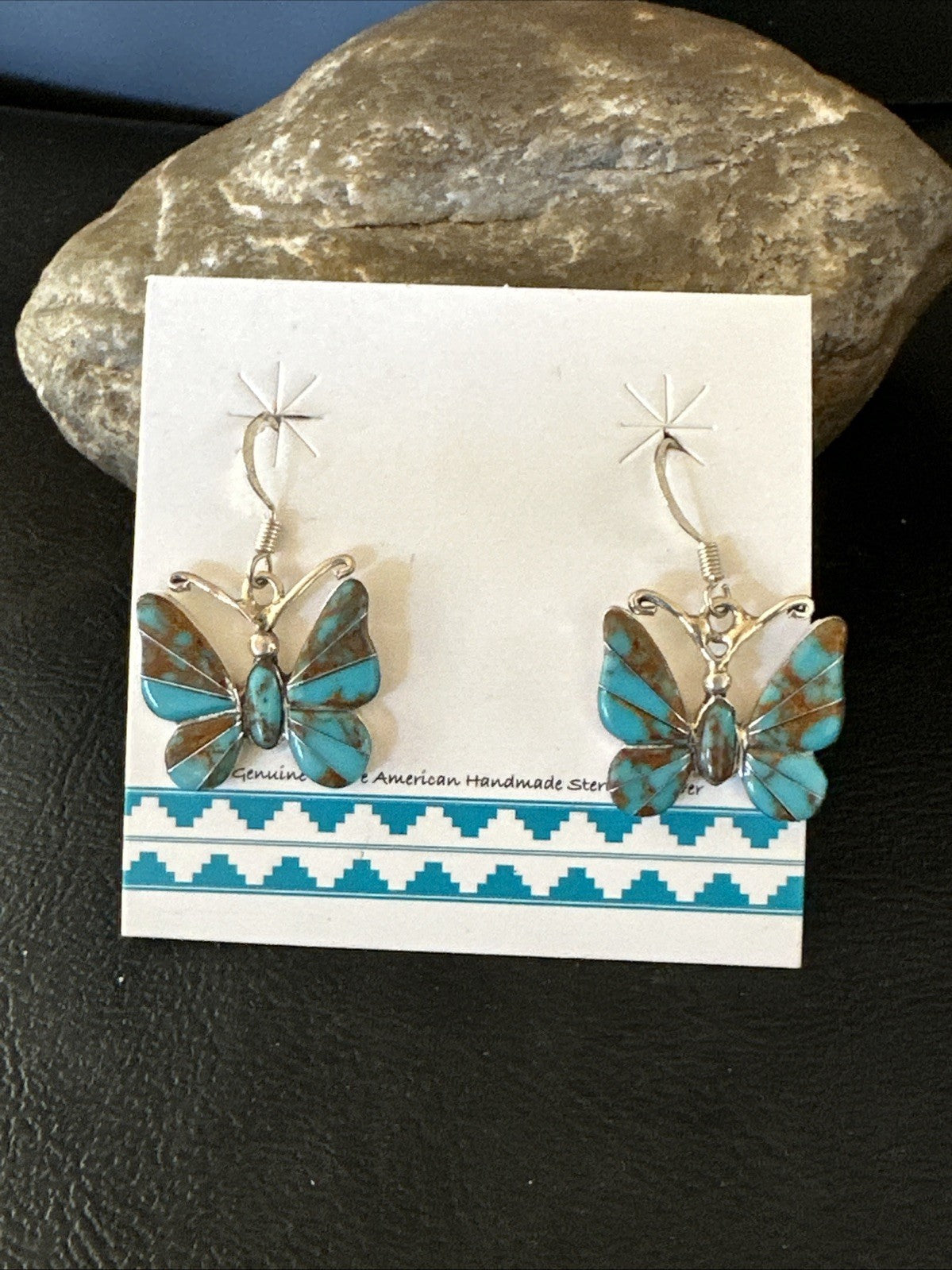 Butterfly Multicolor Turquoise#8 Inlay Sterling Silver Earrings 19818