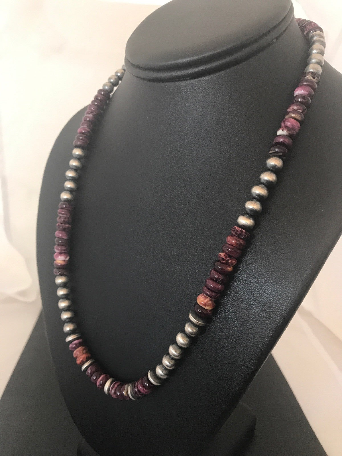 Purple Spiny Oyster Navajo Sterling Silver Necklace 20" 10272