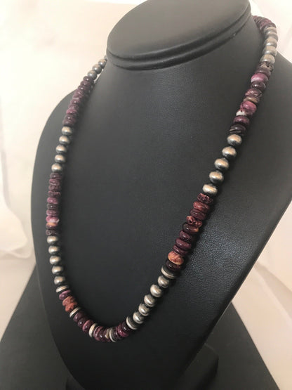 Purple Spiny Oyster Navajo Sterling Silver Necklace 20" 10272