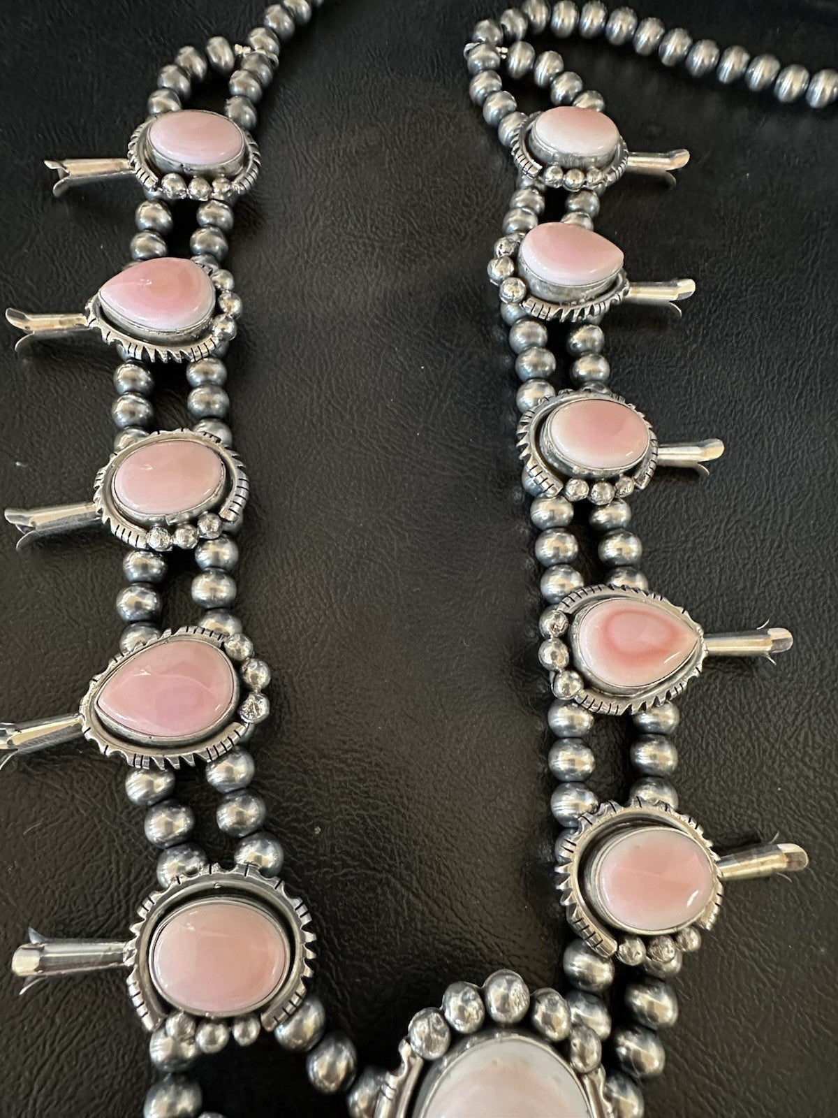 XXL Pink Queen Conch Navajo Squash Sterling Silver Naja Necklace Earrings 19462