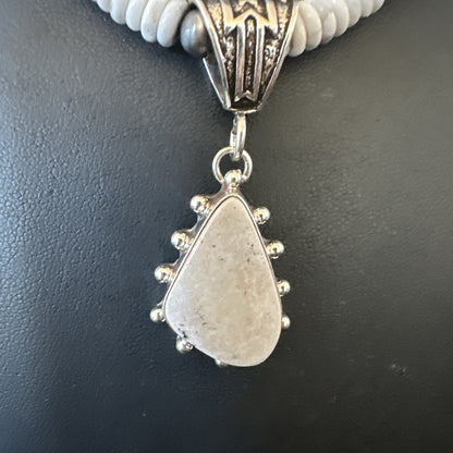 White Buffalo Turquoise Pendant Navajo Pearls Sterling Silver Necklace 22" 18258