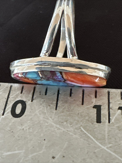 Blue Turquoise Spiny Oyster Southwestern Sterling Silver Ring Size 8 18437