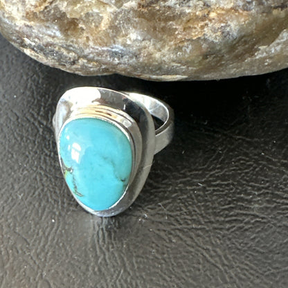 Southwestern Sterling Silver Blue Kingman Turquoise Ring Size 9 18524