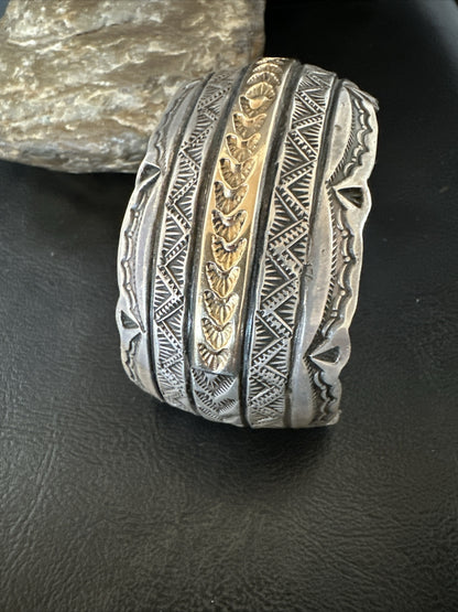 Mens Navajo Sterling Silver 14K Gold Cuff Bracelet 18145