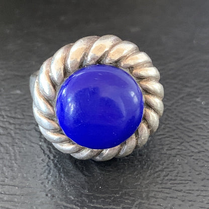Blue Lapis Navajo Sterling Silver Old Pawn Ring Size 5 10378