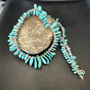 Men's Women Navajo Blue Turquoise Pink Coral Necklace 28" | Sterling Silver | Authentic Native American Handmade | 19746