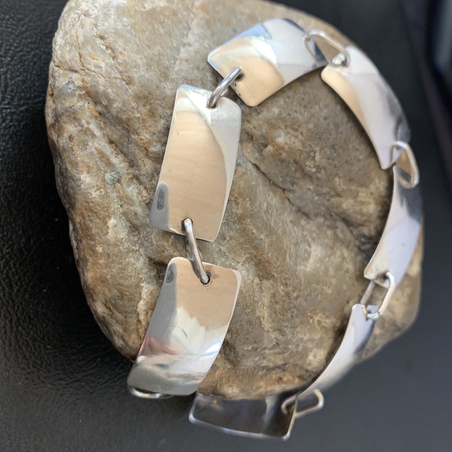 Native American Navajo All Sterling Silver Link Bracelet 8.25" 10763