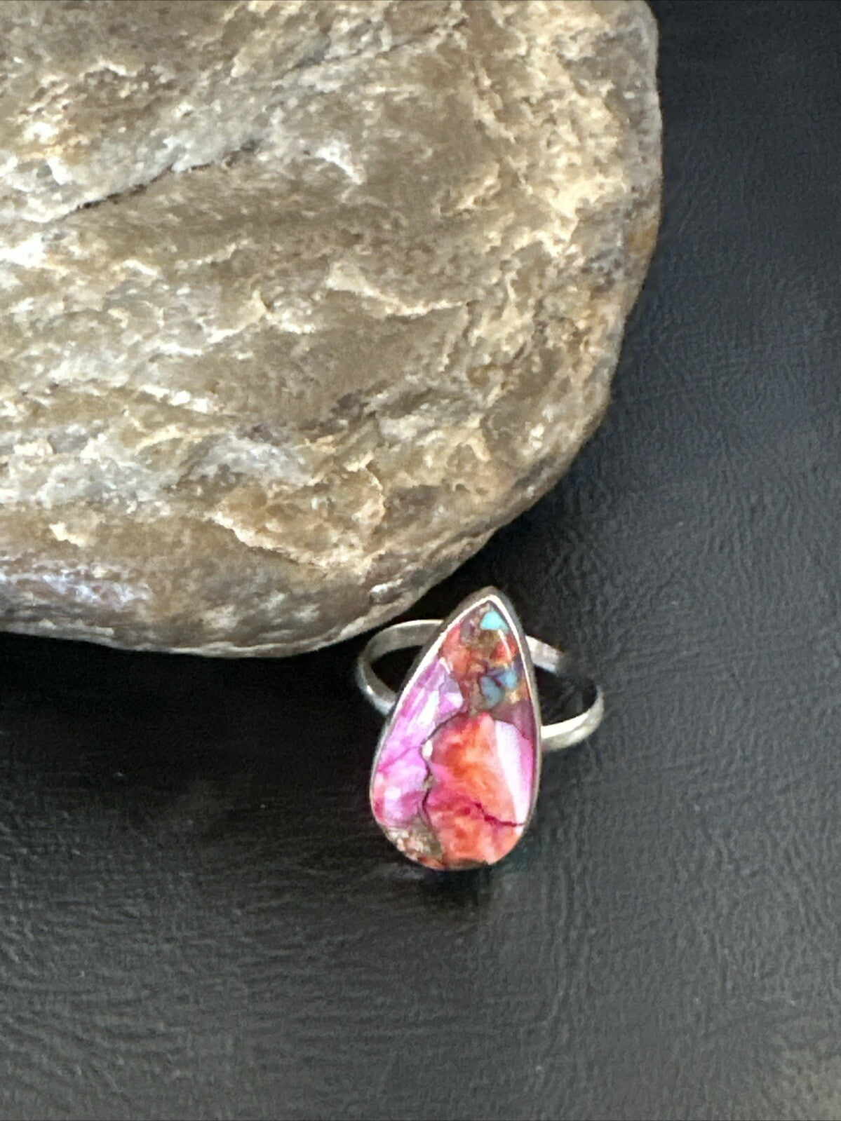 Blue Turquoise Purple Spiny Oyster Navajo Sterling Silver Ring Size 10 18201