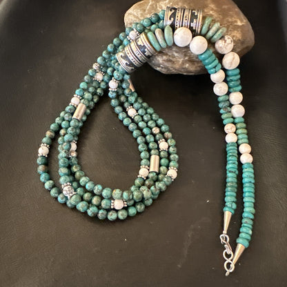 Tommy & Rosita Singer T R Sterling Silver Turquoise 4 Strand Necklace 30” 19758