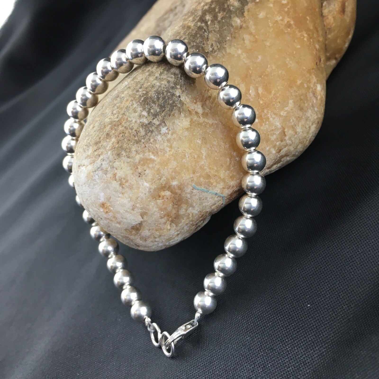 Native American Navajo 7.75” Sterling Silver Beads Bracelet 90108