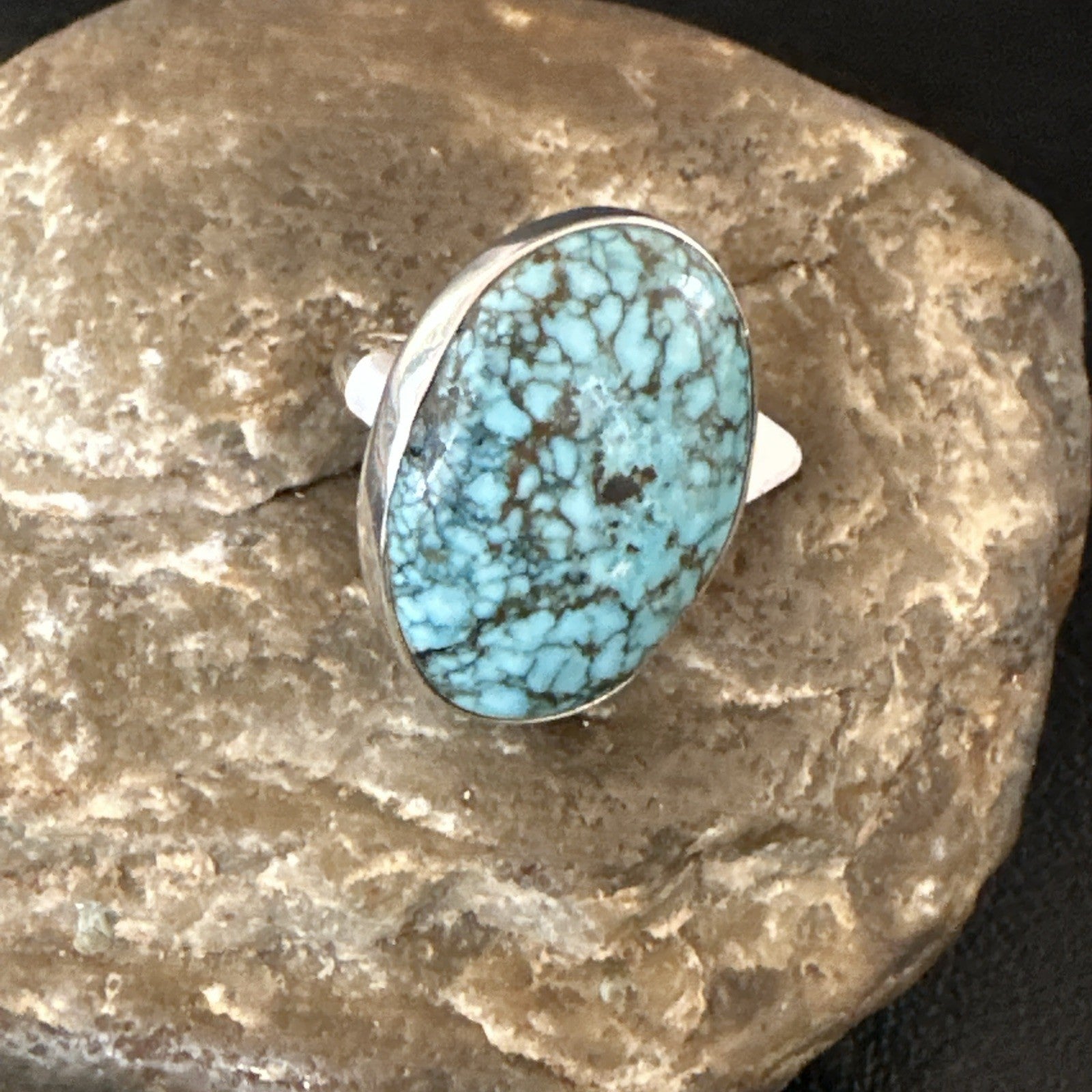 Blue Turquoise#8 Southwestern Sterling Silver Ring Size 7 19739