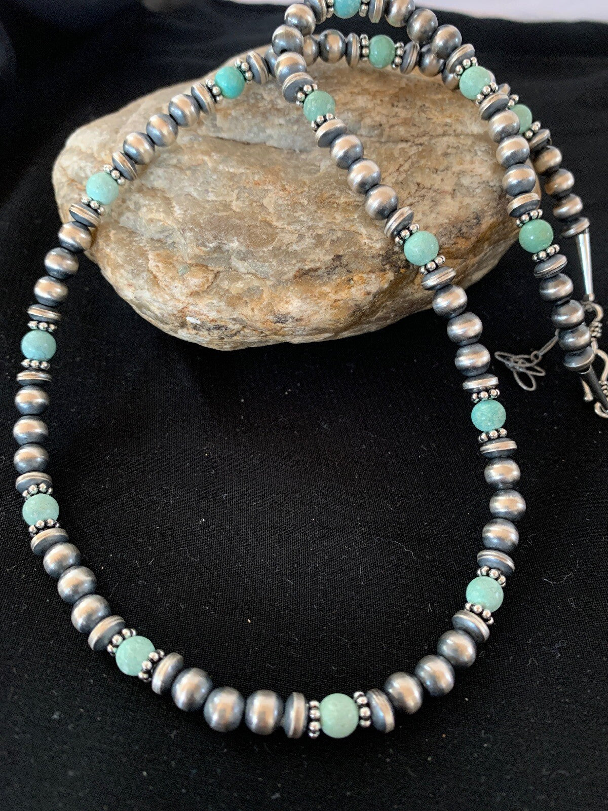 Navajo Pearls Sterling DRY CREEK Turquoise Bead Necklace 22" Sale 13310