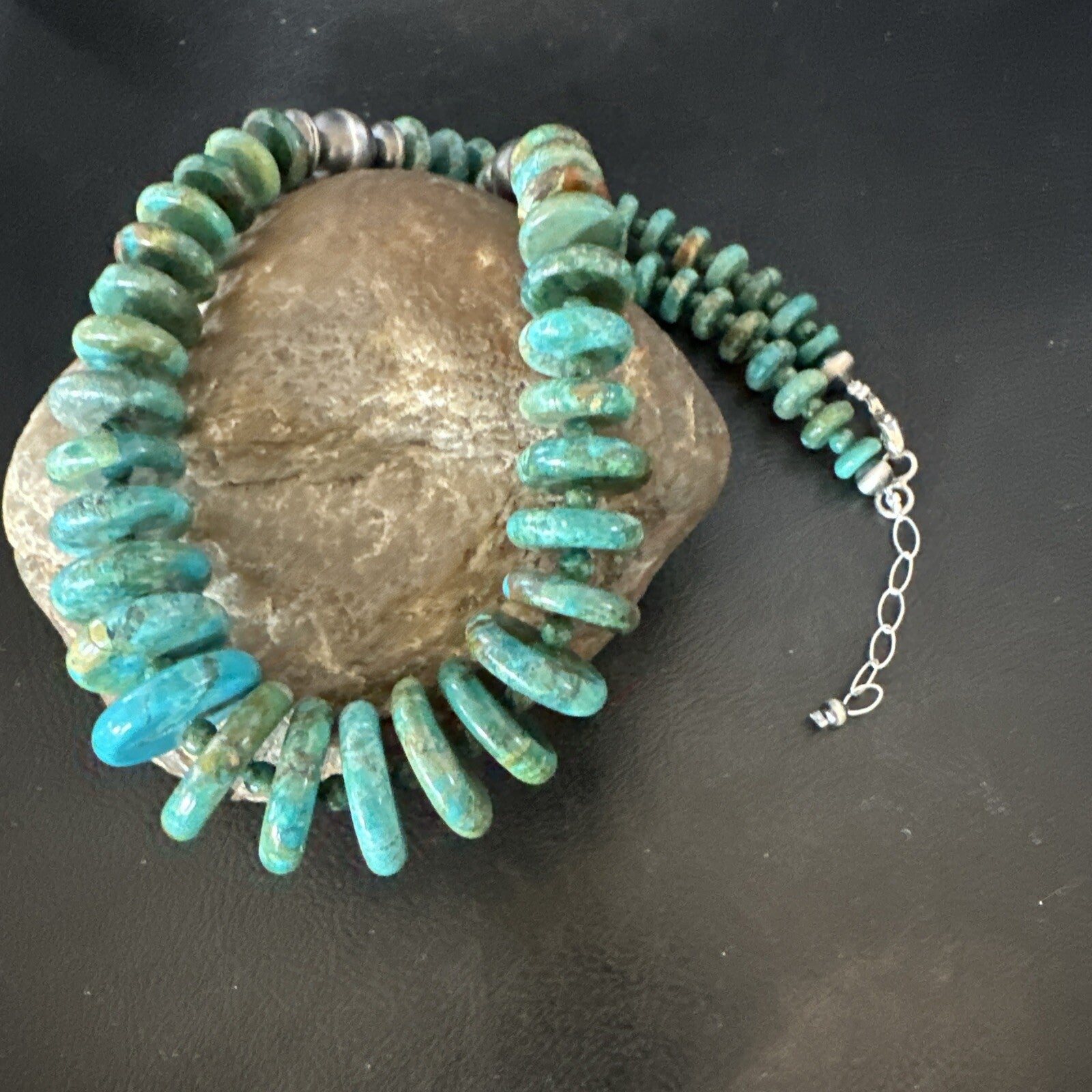 Navajo Graduated Turquoise Sterling Silver Necklace 19” 18421