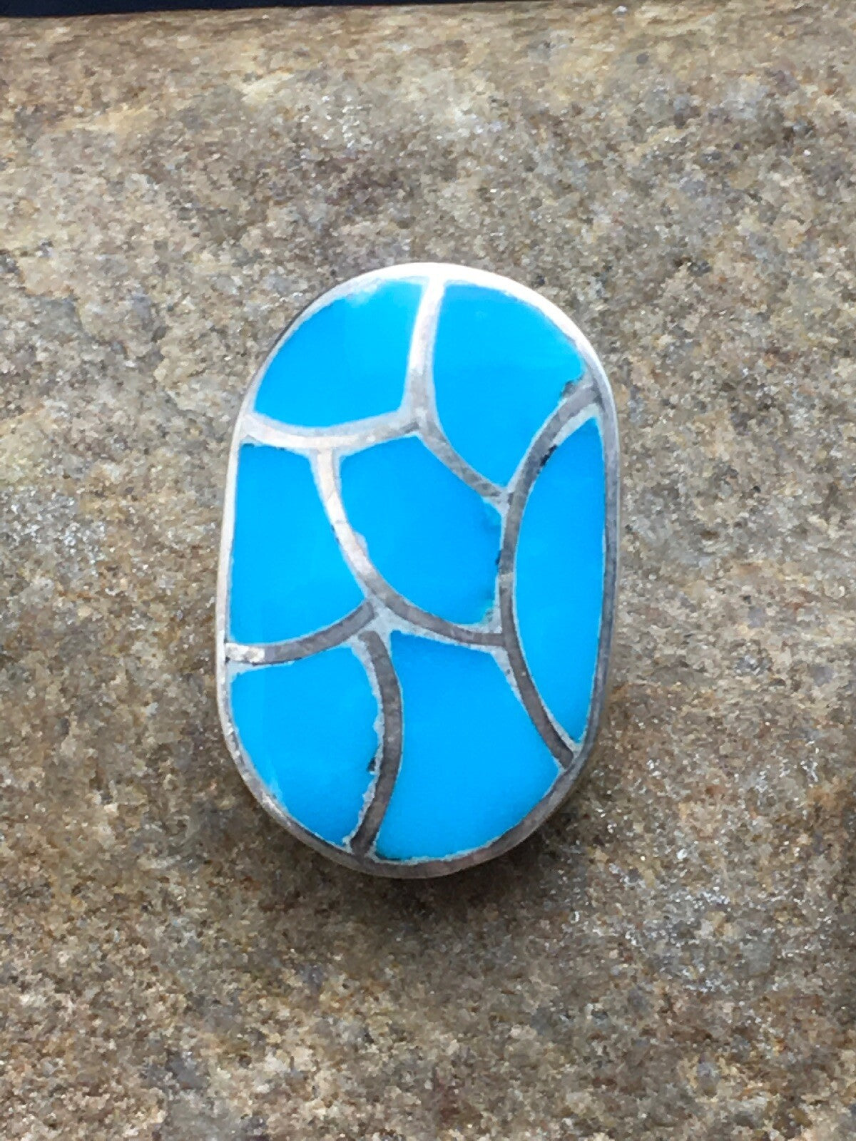 Blue Turquoise Zuni Sterling Silver Inlay Earrings 1.25" 1072