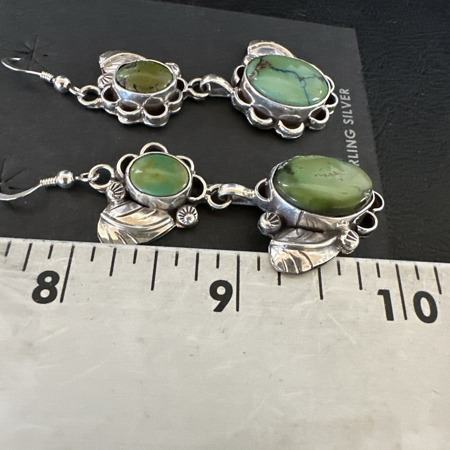 Native Navajo Green Turquoise Sterling Silver Dangle Earrings 2” 17693